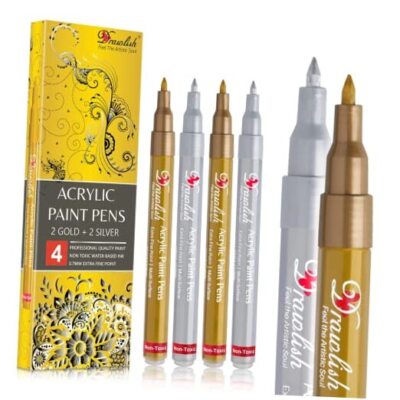 Acrylic Paint Pens - Permanent Markers 2 Gold Pens & 2 Silver Paint Marker 