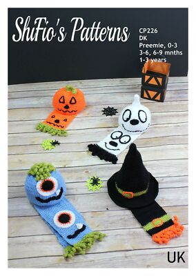 Häkelanleitung Halloween Hüte & Schals, Hexe, Monster, Geist, Kürbis, CP226