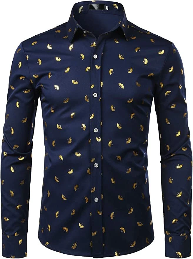 ZEROYAA Men's Hipster Rose Floral Printed Slim Fit LongSleeve Button Dress Shirt