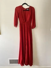 Reformation Red Deep V Layered Chiffon Gown Romantic Elegant XXS