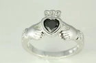Onyx Heart Sterling Silver Claddagh Celtic CZ Ring