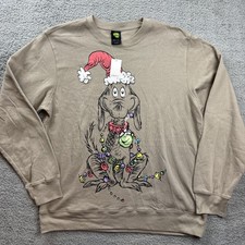The Grinch Sweatshirt Mens XL Beige Max Dog Christmas Graphic Pullover Crewneck