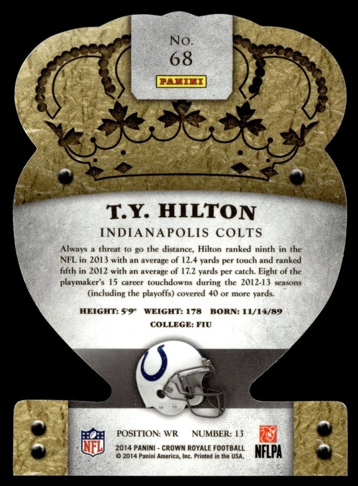 2014 Panini Crown Royale Die Cut T.Y. Hilton Indianapolis Colts #68 - Image 2 of 2