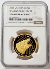 2016 GOLD 246 MINTED CANADA $200 PROOF ROARING GRIZZLY BEAR 1oz NGC PF 69 UC 5785.00 per troy oz
