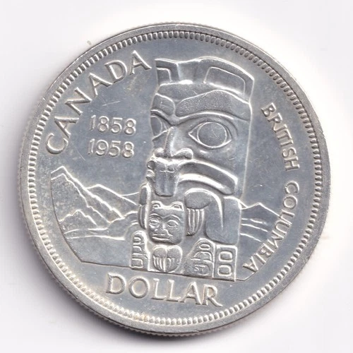 1958 Canadian Silver Dollar, BC Commemorative, AU