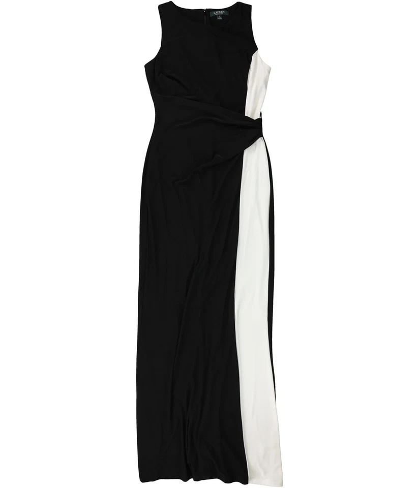 Ralph Lauren Womens Colorblocked Jersey Gown Dress, black, 10
