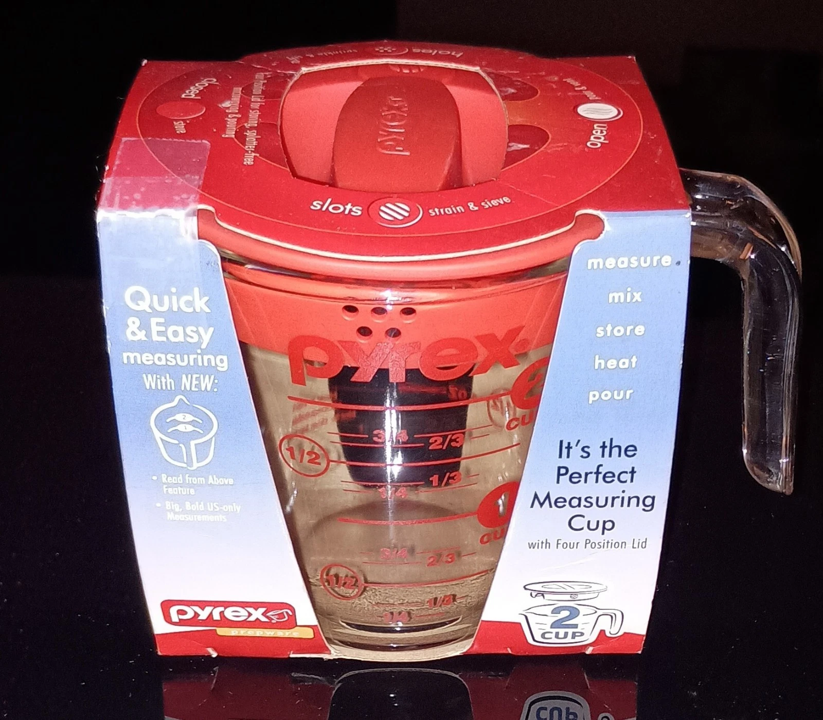 Pyrex Measuring Glass 2 Cup with Handle / Red Lid / Box 2003 New