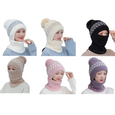 Warm Color Balaclava Knitted Face Mask Scarf Set Windproof Face Covering Winter