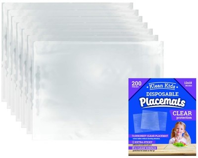 Clear Disposable Placemats for Baby, (200 Pack) Baby Eating Mat, 12'' x 18''