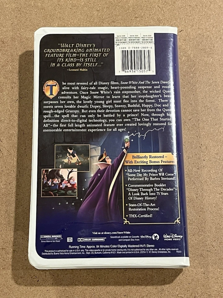 Snow White and the Seven Dwarfs VHS 2001 Clamshell Platinum Edition. With Insert - Image 2 of 4