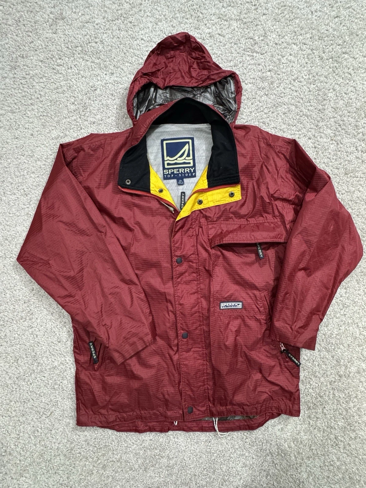 Sperry Top Sider Red Full Zip Windbreaker Jacket Water Resistant Hood Men's L