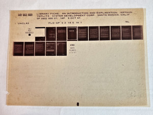 Vintage 1967  Microfiche Library Fiche Teplitz System Development Corp. 5.72"x4"