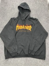 Distressed Thrasher Magazine Pullover Hoodie Sweatshirt Flames Mens XL Skate Y2K
