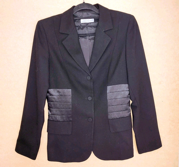 Anthea Crawford Collection Vintage Wool Blazer Classic Corporate Black Size 8