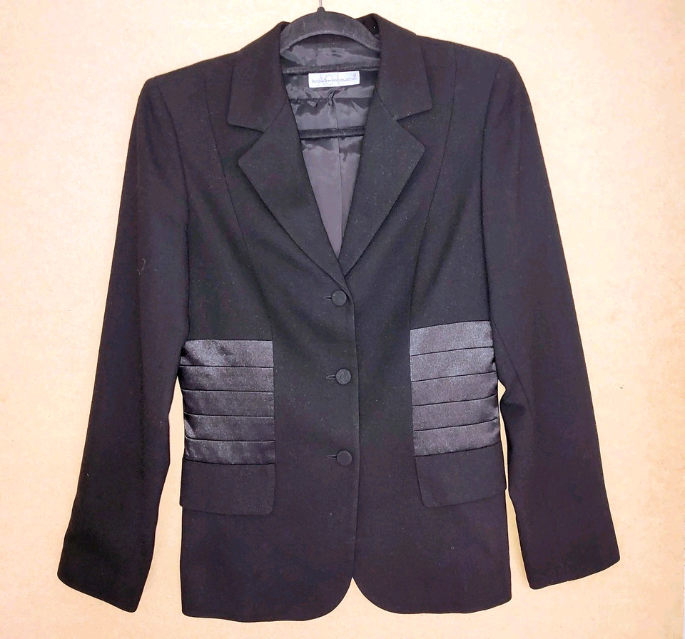 Anthea Crawford Collection Vintage Wool Blazer Classic Corporate Black Size 8