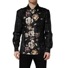 DOLCE & GABBANA Shirt Black Floral Silk Long Sleeves Casual 40/US15.75/M 1200usd