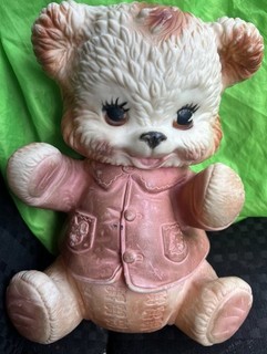 EDWARD MOBLEY RUBBER TEDDY BEAR WORKING SQUEAKER Rare Pink Jacket. 9”High