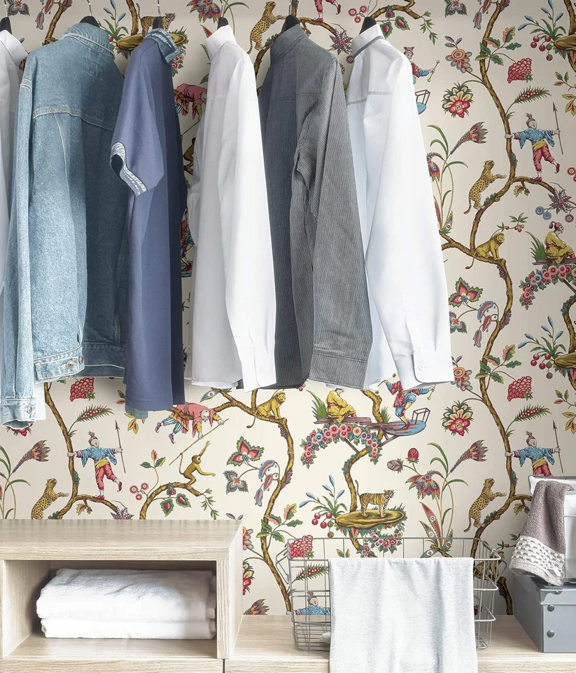 Scalamandre Multicolor White Chinoise Exotique Self Adhesive Wallpaper, SCS3843 - Image 4 of 4