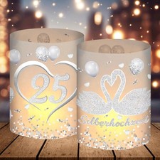 Silberhochzeit Windlichter 12 Stück Tischdeko PVC 27x10 cm