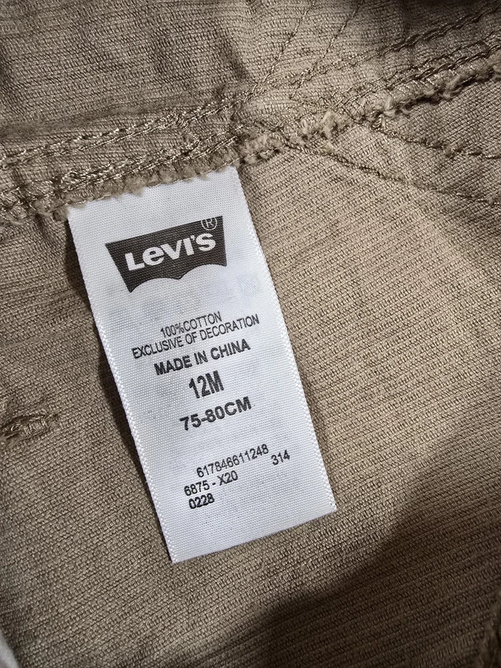 Mono con tirantes de pana Levi's bebé talla 12 meses caqui carpintero tareas granja granero Foto 3 de 4