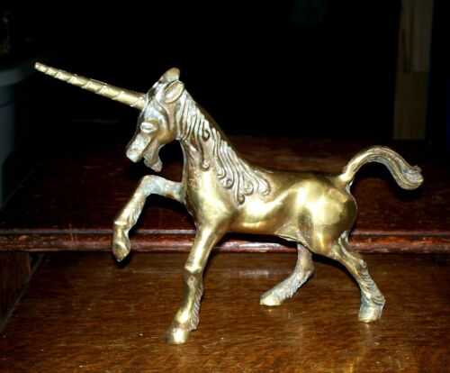 Vintage 70s Heavy Brass Unicorn Figurine Statue Made in Taiwan R.O.C. Label - 第 1/4 張圖片