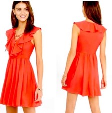 Express Dress Womens Size 2 lace up V Neck Ruffle Red Fit and Flare Mini New
