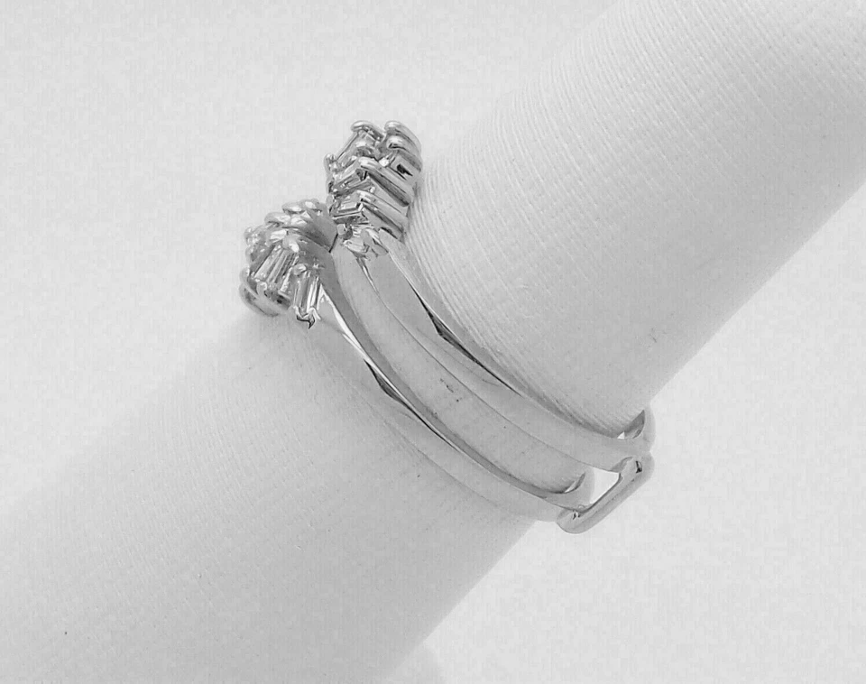 1 Ct Round and Baguette Cut CZ Enhancer Guard Band Ring 14K White Gold Plated - Image 3 of 4