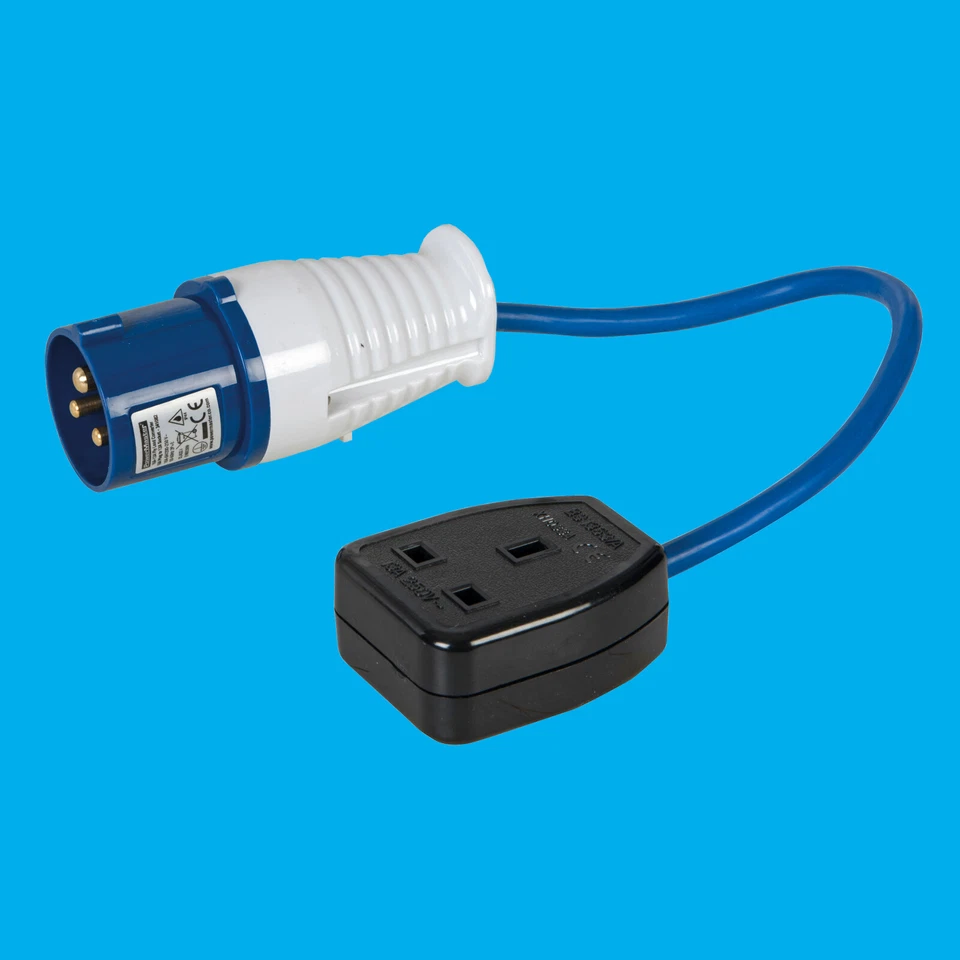 16A Caravan Plug to 13A 3 Pin Trailing UK Mains Socket, Adaptor CEE 1.5mm 3 Core