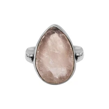 Natural Pear Rose Quartz Solitaire Ring, 925 Sterling Silver Stacking Band Ring