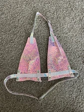 Rave festival dance pink holographic hand made bra top size small