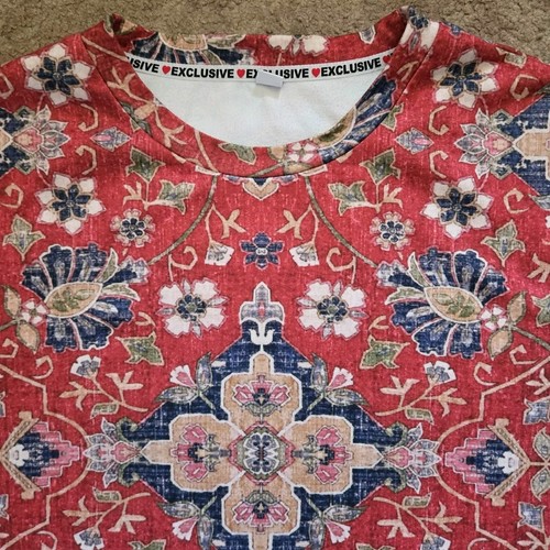 Exclusive Womens Long Sleeve Floral Soft Knit Pullover Top Red Size XXL - Picture 4 of 8