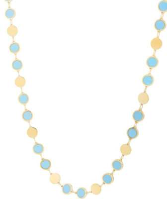 14k Yellow Gold 18'' Mirror Gem Link Chain Necklace 9.5 grams- Paste of Turquoise