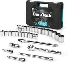 DURATECH 1/2" Drive Socket Set 33-piece Including Metric/SAE Sockets Alloy Steel