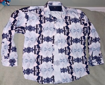 Like No Other London Button Up Shirt XL Paint Diamonds Print Long Sleeve Pink/Bl