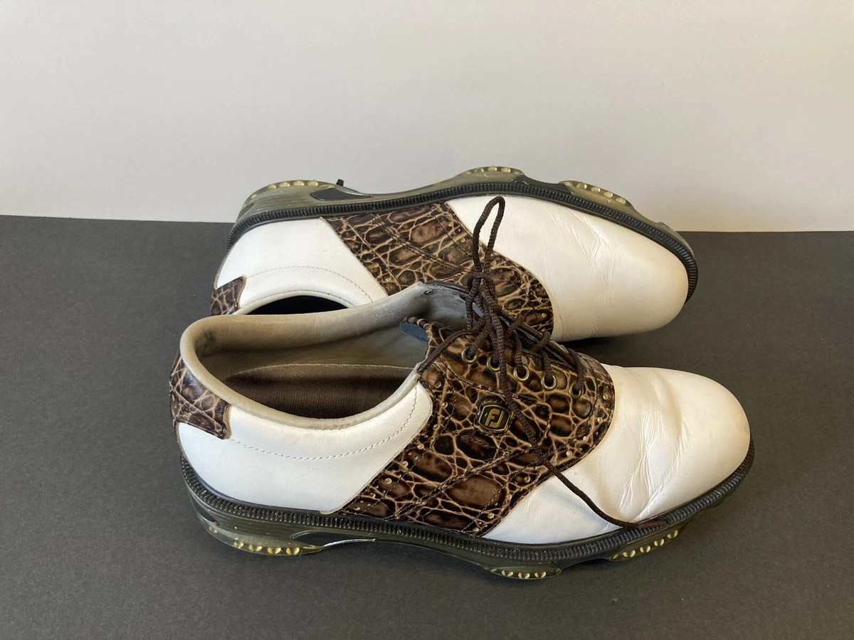 FootJoy Men s 8M Golf Shoes Spikes 53754 DryJoys Tour Brown Croc White Opti Flex