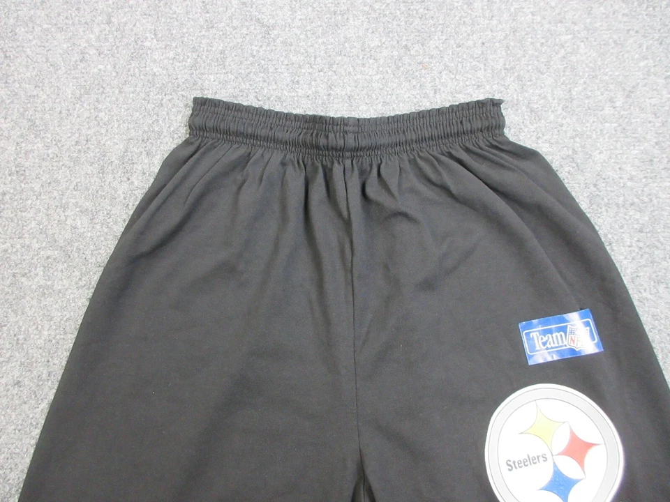 VINTAGE Pittsburgh Steelers Shorts Boys Large Black Logo NFL Football Youth Kids - Image 3 of 4