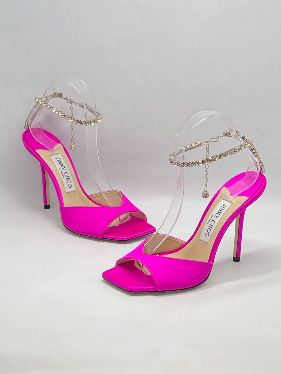 Jimmy Choo Saeda Satin Crystal Ankle-Strap Sandals size 38