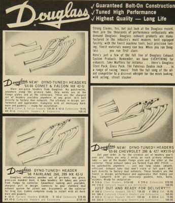Douglass Dyno Tuned Formed Headers Chevrolet Ford Vintage Print Ad 1966