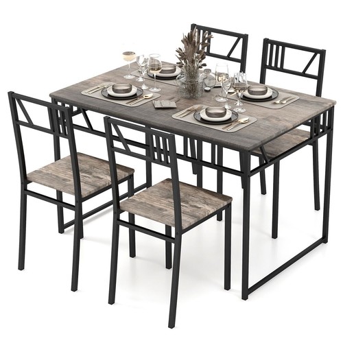 Industrial 5 Piece Dining Table Set Kitchen Table & 4 Chairs