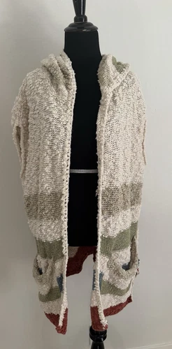 OFF WHITE Free People Felpa con cappuccio senza maniche in maglia panna a righe S con tasche