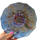 FENTON BLUE CARNIVAL GLASS “PEACOCK & URN” BOWL – VERY NICE!