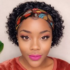 Short Curly Headband Wig 100 Human Hair Pixie Cut Wigs for Black Women Daily