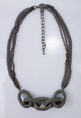 Bijou Brigitte Collier Schwarz eloxiert Anthrazit Grau Strass Glitzer Gliederket