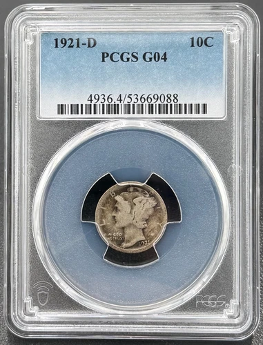 1921 D MERCURY DIME 10c PCGS Good 4, "SEMI-KEY DATE COIN"