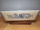 VTG Pyrex Homestead Beige Blue Speckle 503 Refrigerator Baking Dish 1.5QT Handle