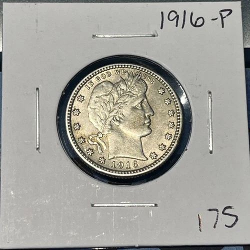 1916 P Silver Barber Quarter AU Beautiful Coin