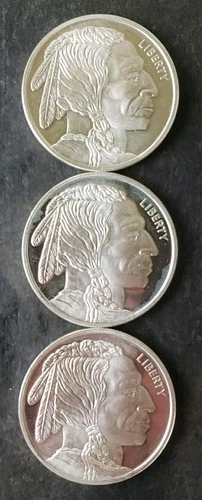 Lot of Three 1oz Silver Buffalo Rounds