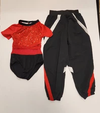 Weissman MC 13394 Hip Hop Costume Red Sequin Top With Black, Red & White Pants