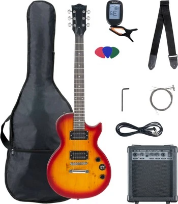 MCGREY Juego de guitarra eléctrica para principiantes Orange Burst con amplificador, afinador, Gigbag y correa