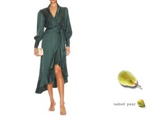 Zimmermann Silk Wrap Midi Dress | Forest Green,  Asymmetric, Silk, Dolman Sleeve